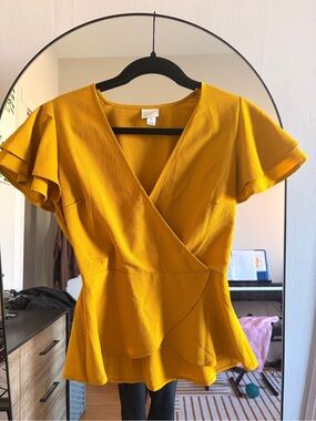 Target Mustard Yellow Wrap Peplum Blouse